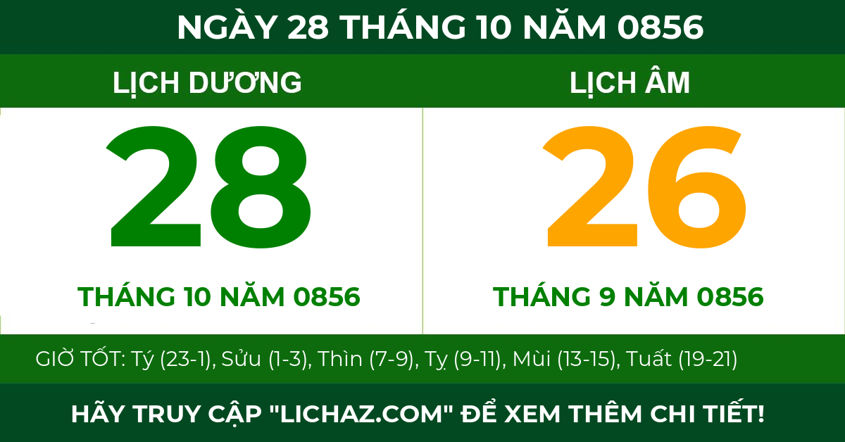 lịch âm ngày 28 tháng 10 năm 0856