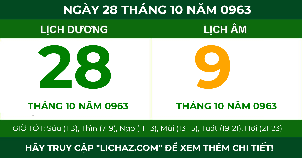 lịch âm ngày 28 tháng 10 năm 0963