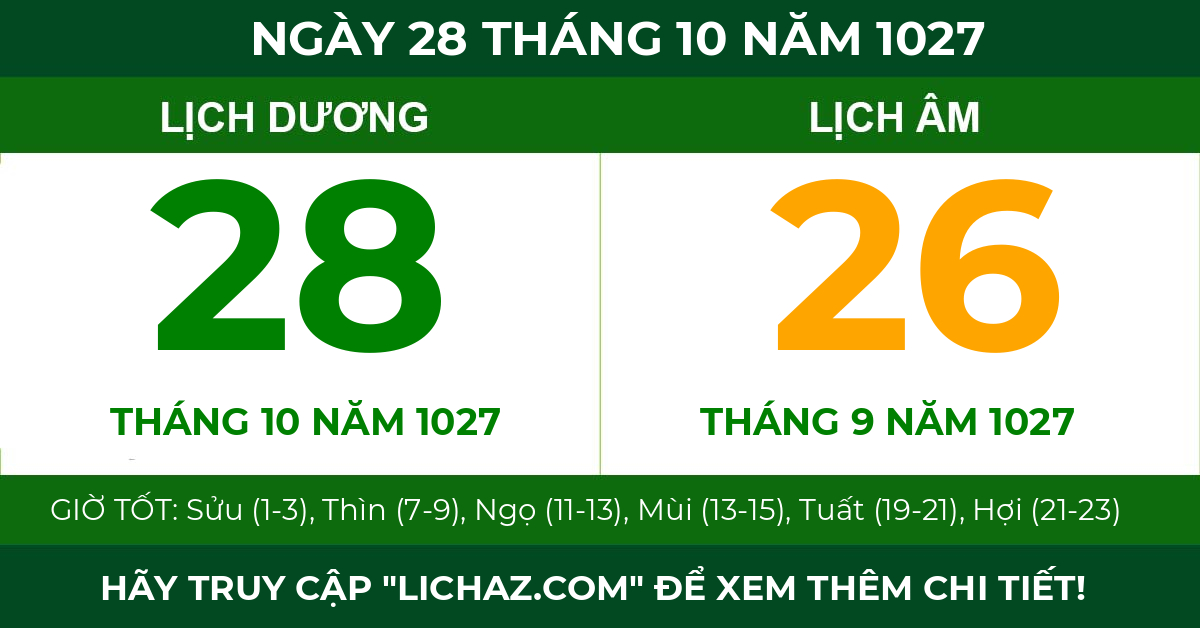 lịch âm ngày 28 tháng 10 năm 1027