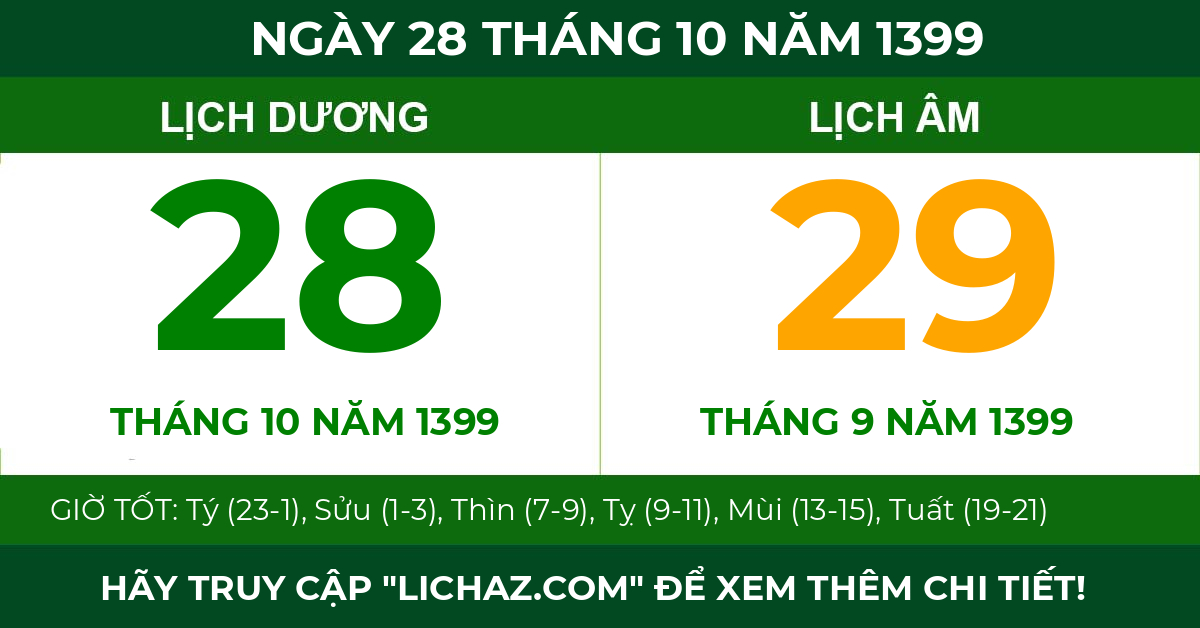 lịch âm ngày 28 tháng 10 năm 1399