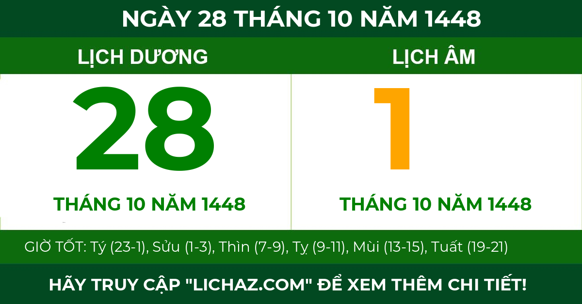 lịch âm ngày 28 tháng 10 năm 1448