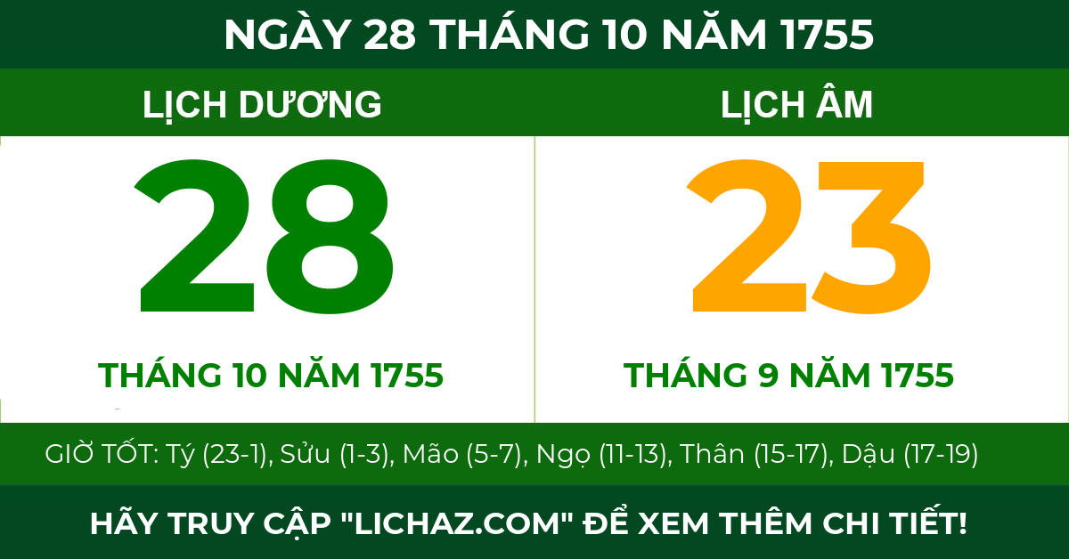 lịch âm ngày 28 tháng 10 năm 1755