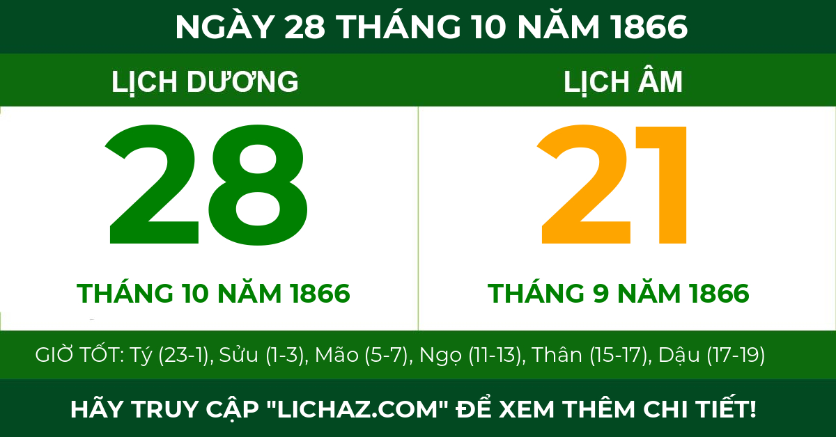 lịch âm ngày 28 tháng 10 năm 1866