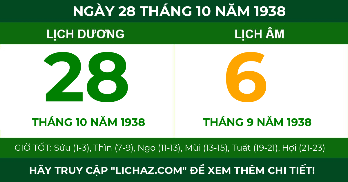lịch âm ngày 28 tháng 10 năm 1938