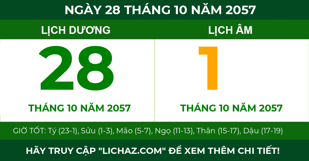 lịch âm ngày 28 tháng 10 năm 2057