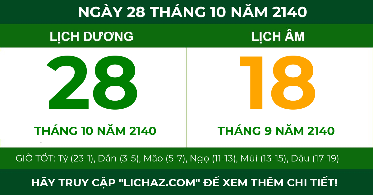 lịch âm ngày 28 tháng 10 năm 2140