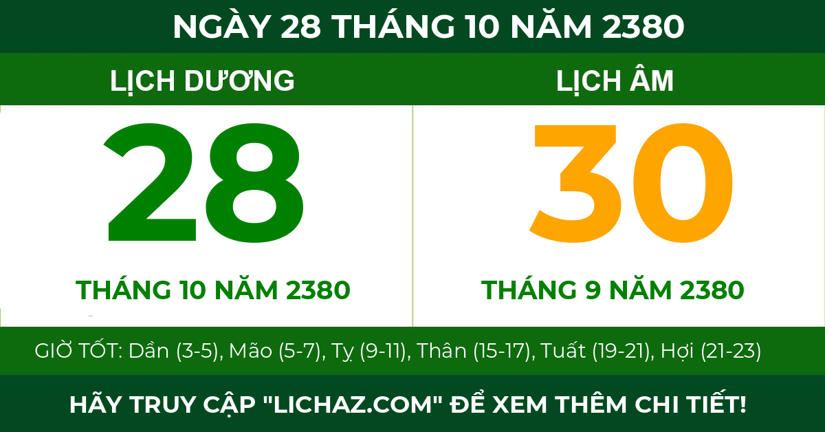 lịch âm ngày 28 tháng 10 năm 2380