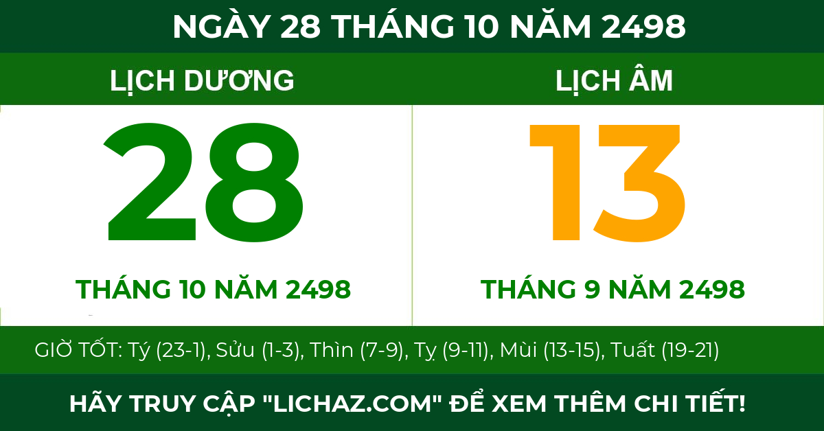 lịch âm ngày 28 tháng 10 năm 2498