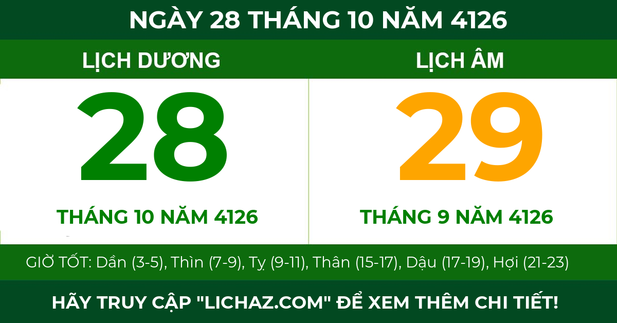 lịch âm ngày 28 tháng 10 năm 4126