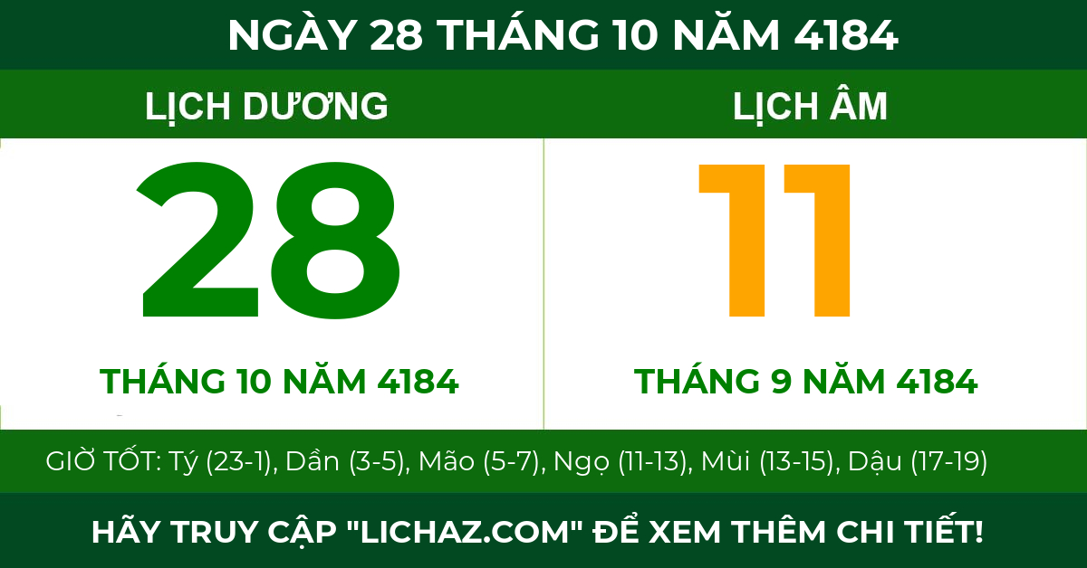 lịch âm ngày 28 tháng 10 năm 4184