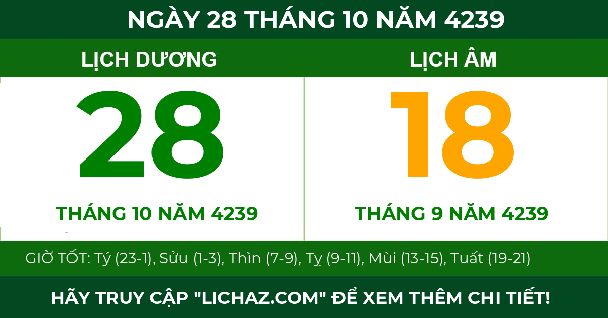 lịch âm ngày 28 tháng 10 năm 4239