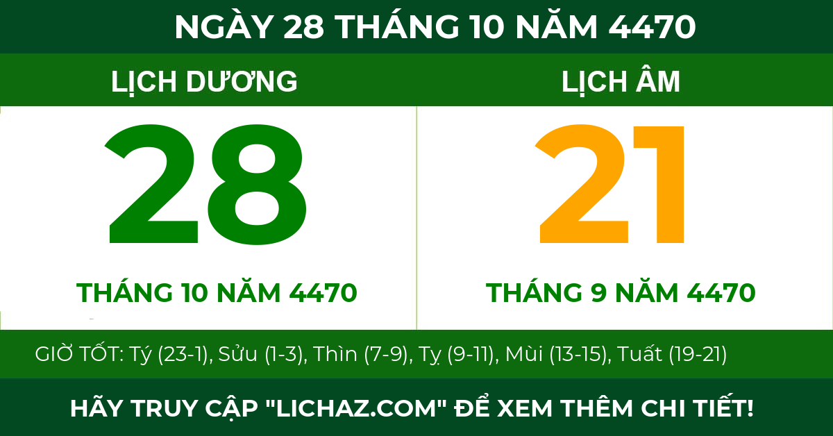 lịch âm ngày 28 tháng 10 năm 4470