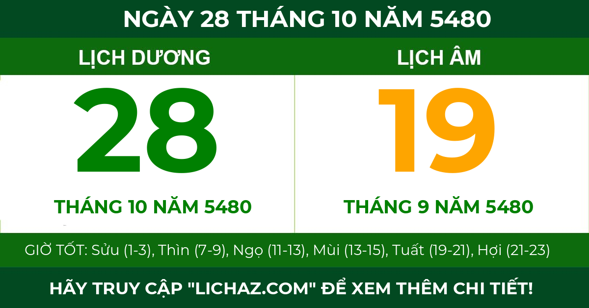 lịch âm ngày 28 tháng 10 năm 5480