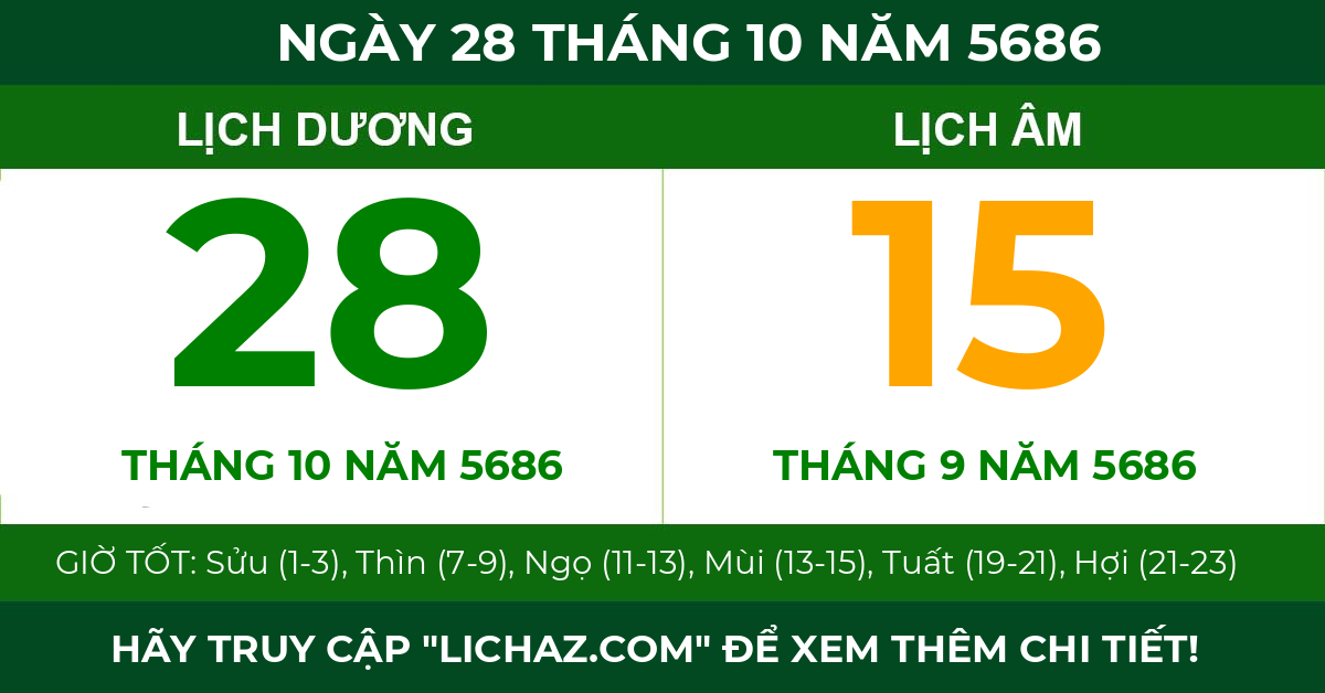 lịch âm ngày 28 tháng 10 năm 5686