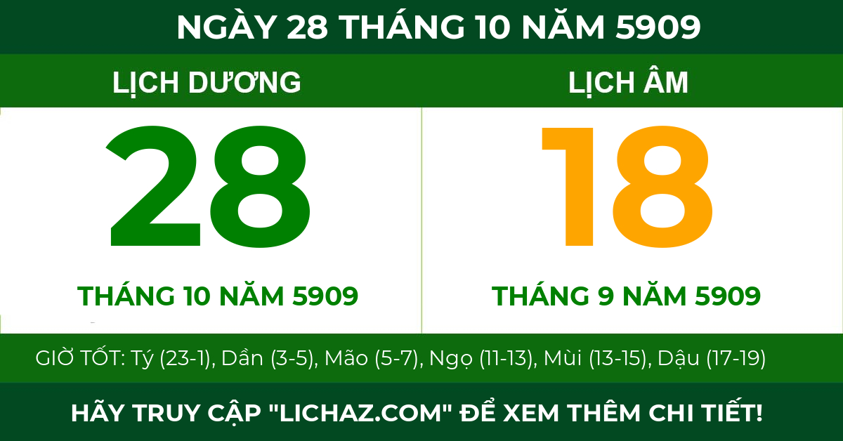 lịch âm ngày 28 tháng 10 năm 5909