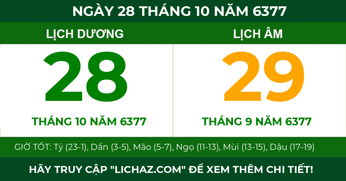 lịch âm ngày 28 tháng 10 năm 6377