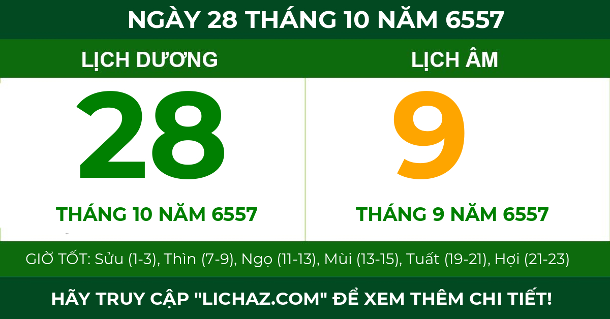 lịch âm ngày 28 tháng 10 năm 6557