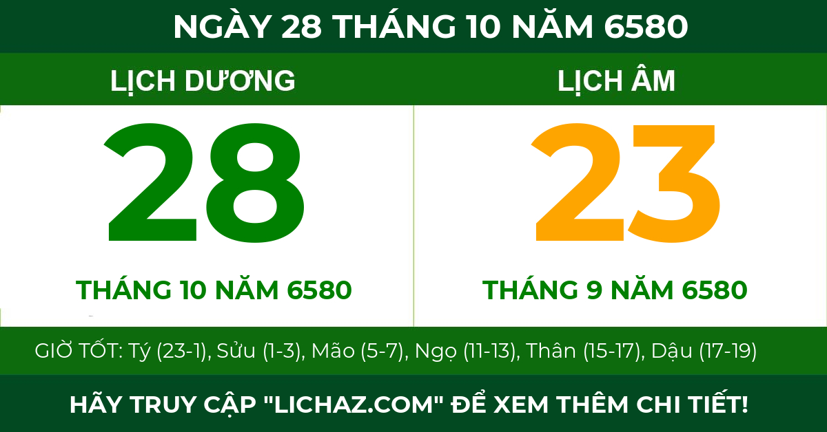 lịch âm ngày 28 tháng 10 năm 6580