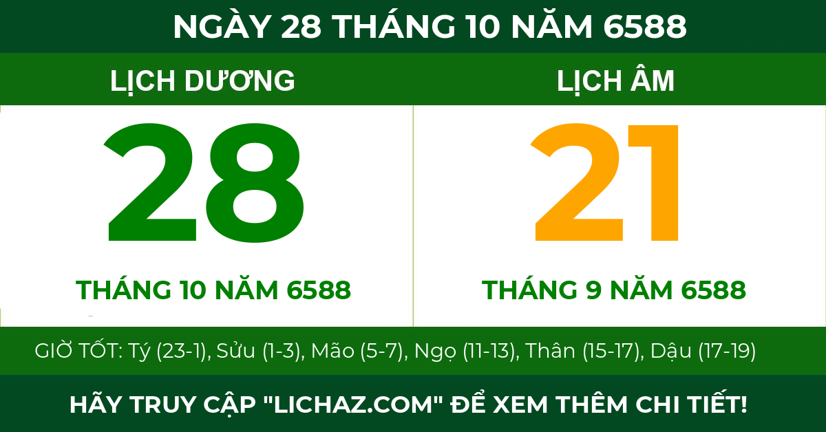 lịch âm ngày 28 tháng 10 năm 6588