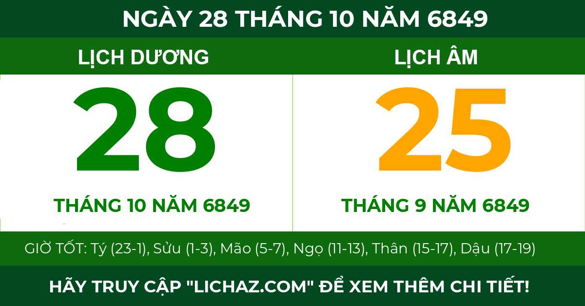 lịch âm ngày 28 tháng 10 năm 6849