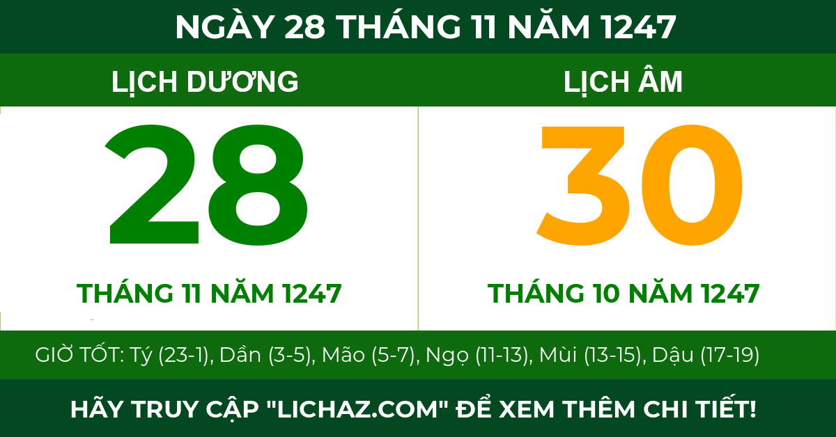 lịch âm ngày 28 tháng 11 năm 1247