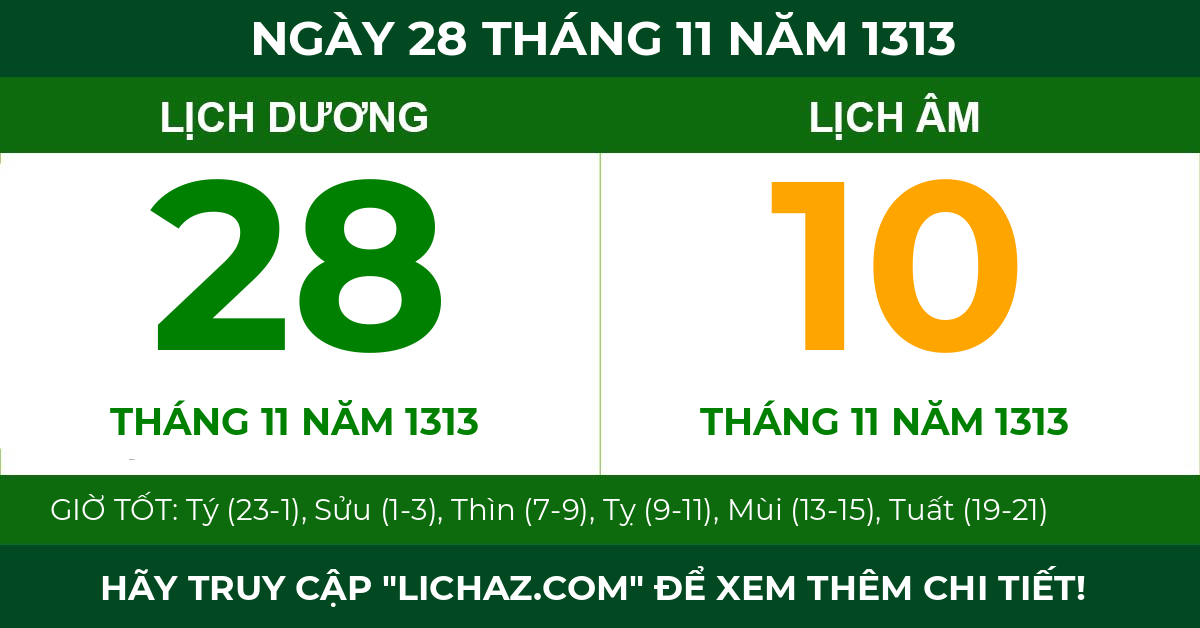 lịch âm ngày 28 tháng 11 năm 1313