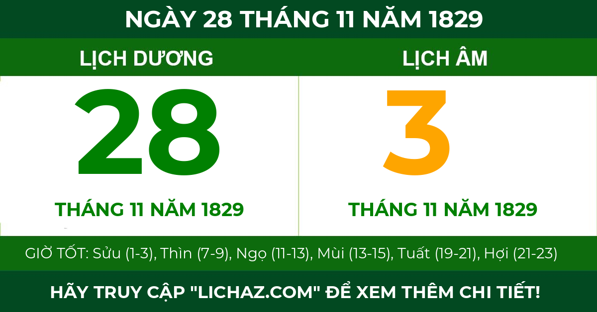 lịch âm ngày 28 tháng 11 năm 1829