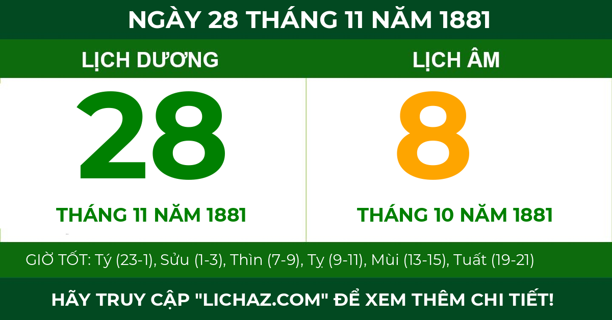 lịch âm ngày 28 tháng 11 năm 1881
