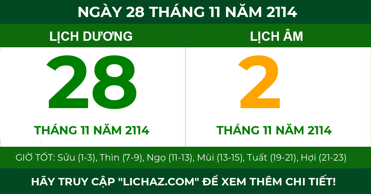 lịch âm ngày 28 tháng 11 năm 2114