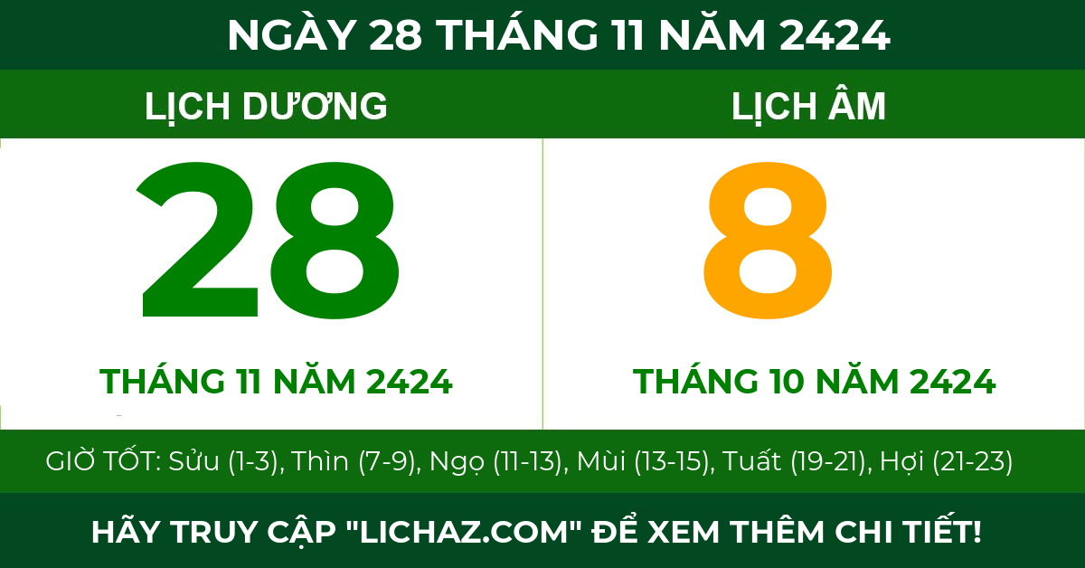 lịch âm ngày 28 tháng 11 năm 2424