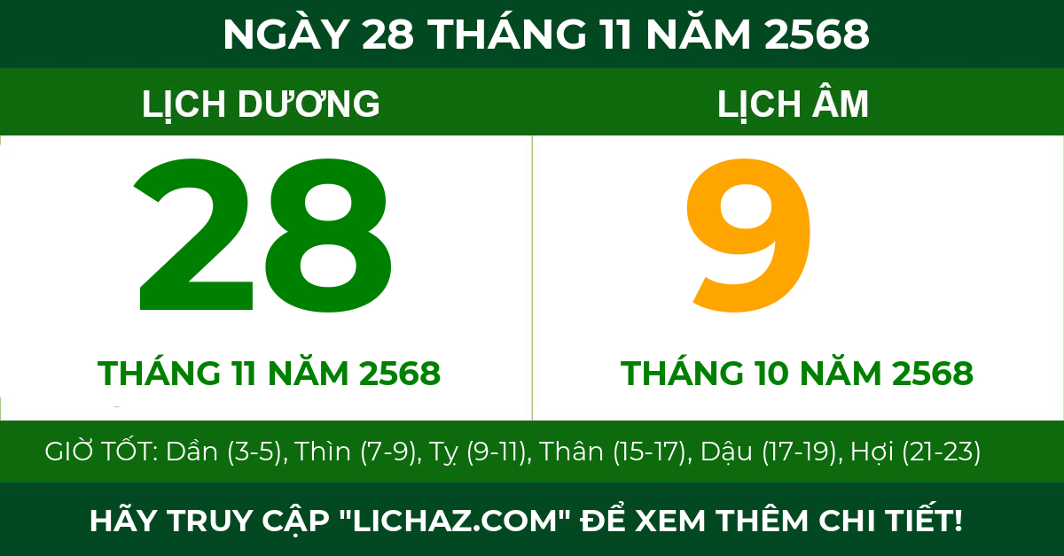 lịch âm ngày 28 tháng 11 năm 2568