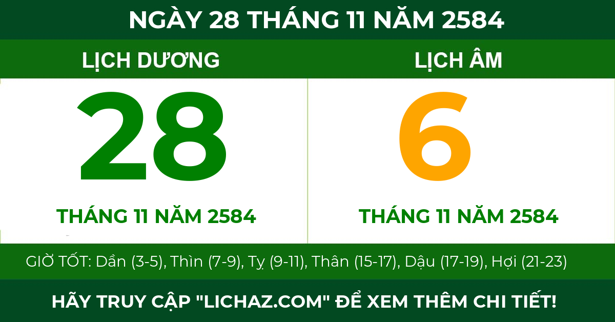 lịch âm ngày 28 tháng 11 năm 2584
