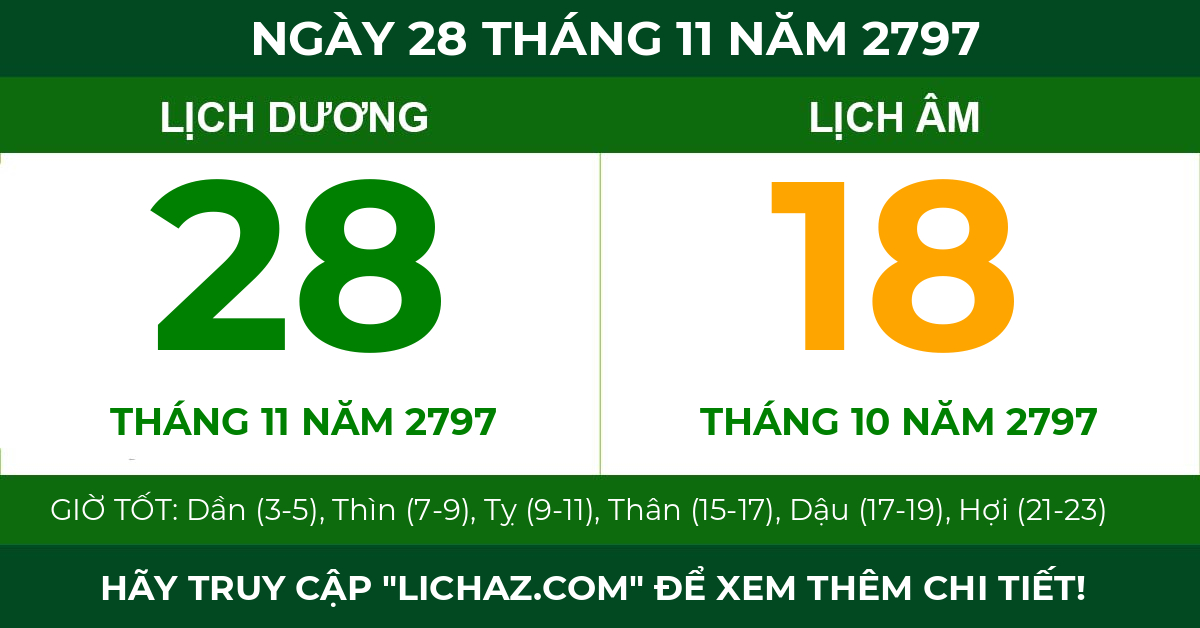 lịch âm ngày 28 tháng 11 năm 2797