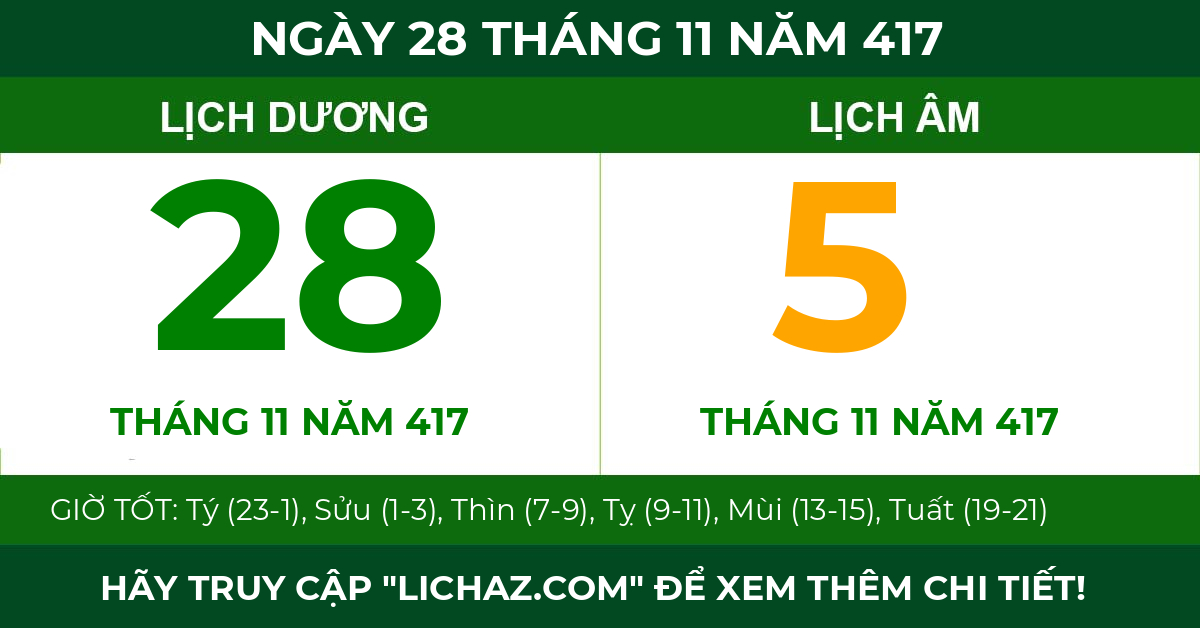 lịch âm ngày 28 tháng 11 năm 417