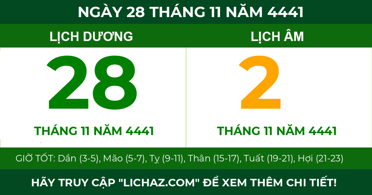 lịch âm ngày 28 tháng 11 năm 4441