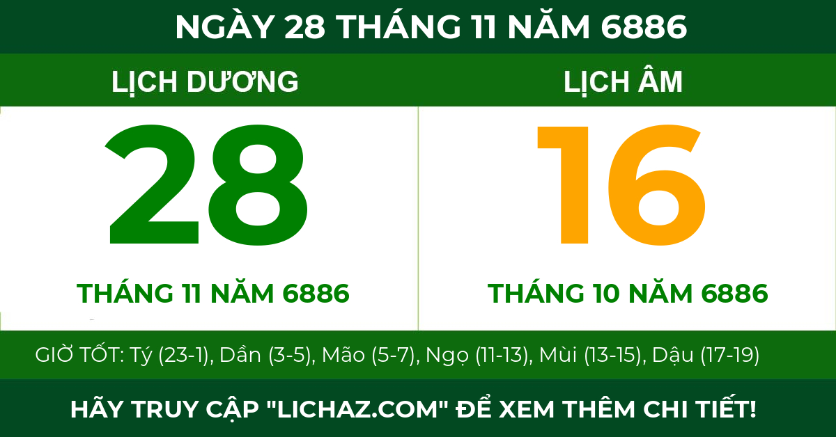 lịch âm ngày 28 tháng 11 năm 6886