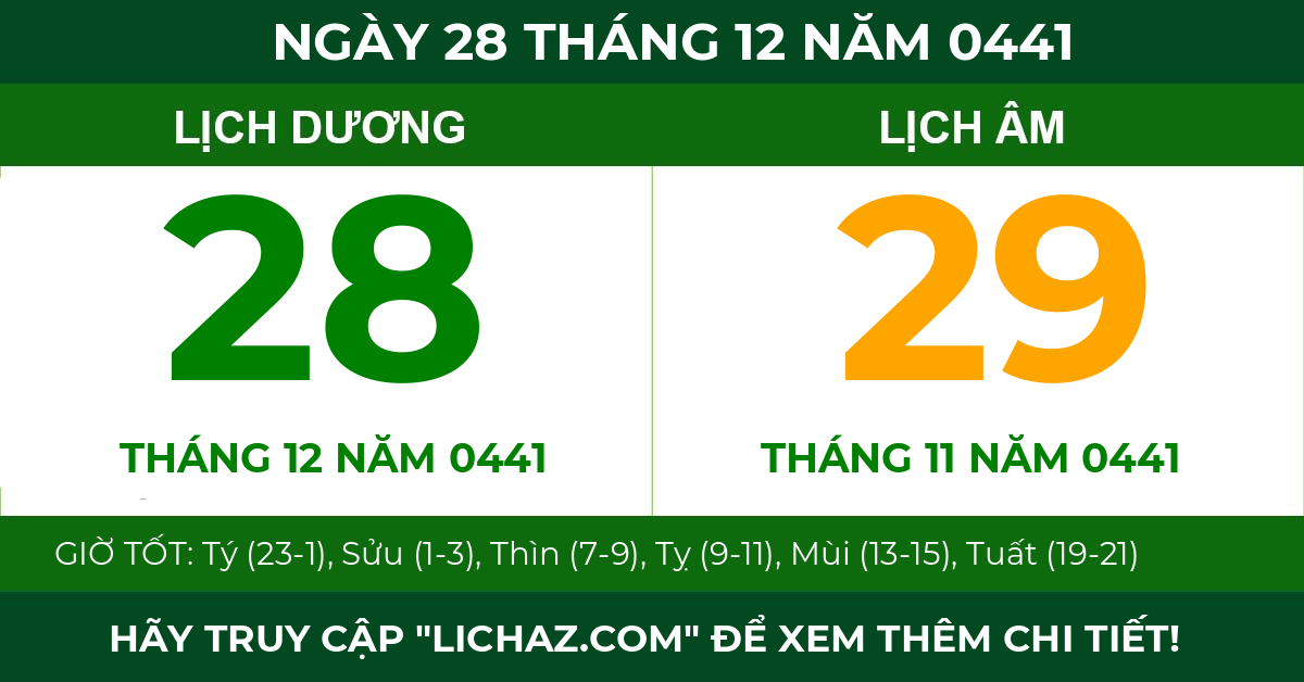 lịch âm ngày 28 tháng 12 năm 0441