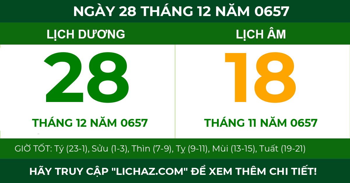 lịch âm ngày 28 tháng 12 năm 0657