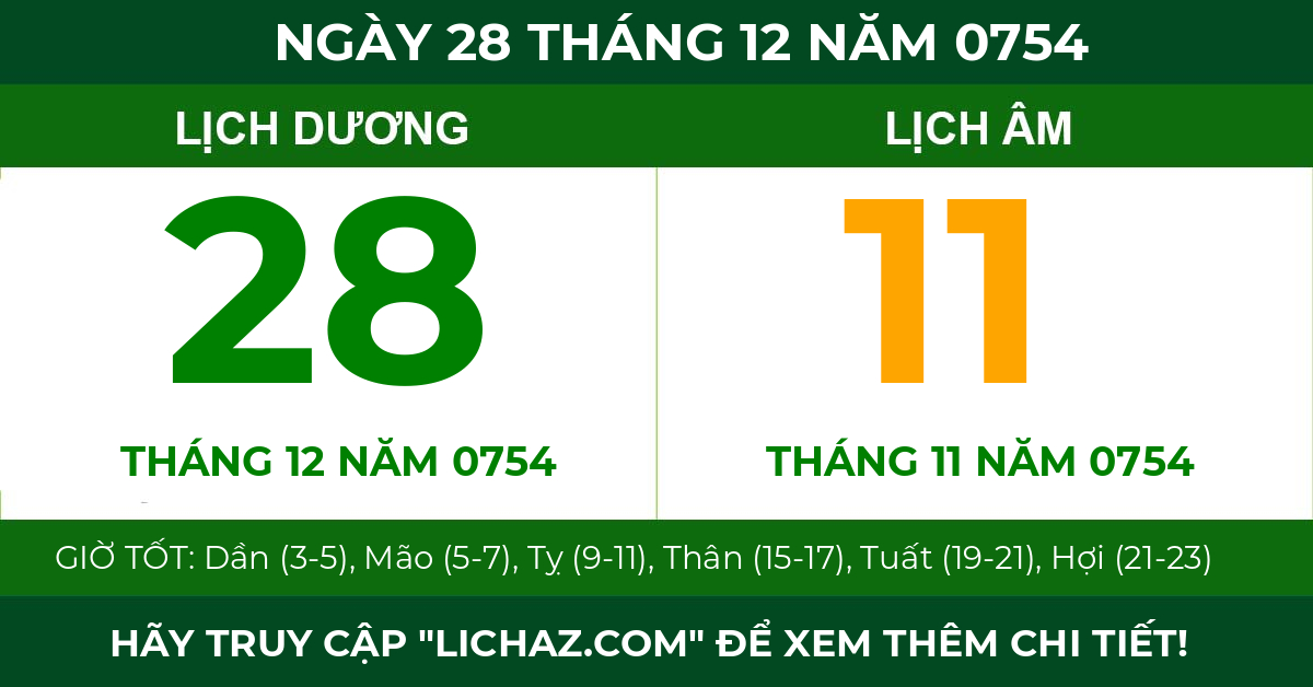 lịch âm ngày 28 tháng 12 năm 0754