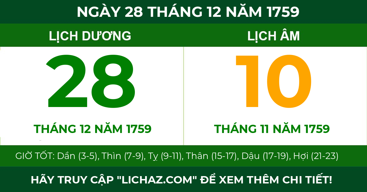 lịch âm ngày 28 tháng 12 năm 1759