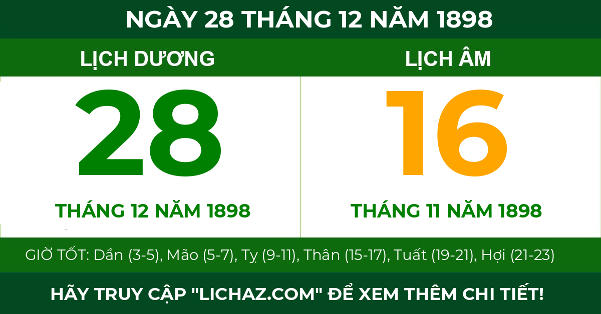 lịch âm ngày 28 tháng 12 năm 1898