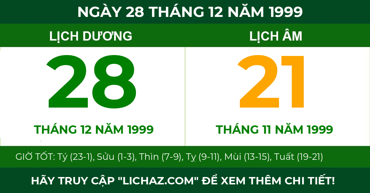 lịch âm ngày 28 tháng 12 năm 1999