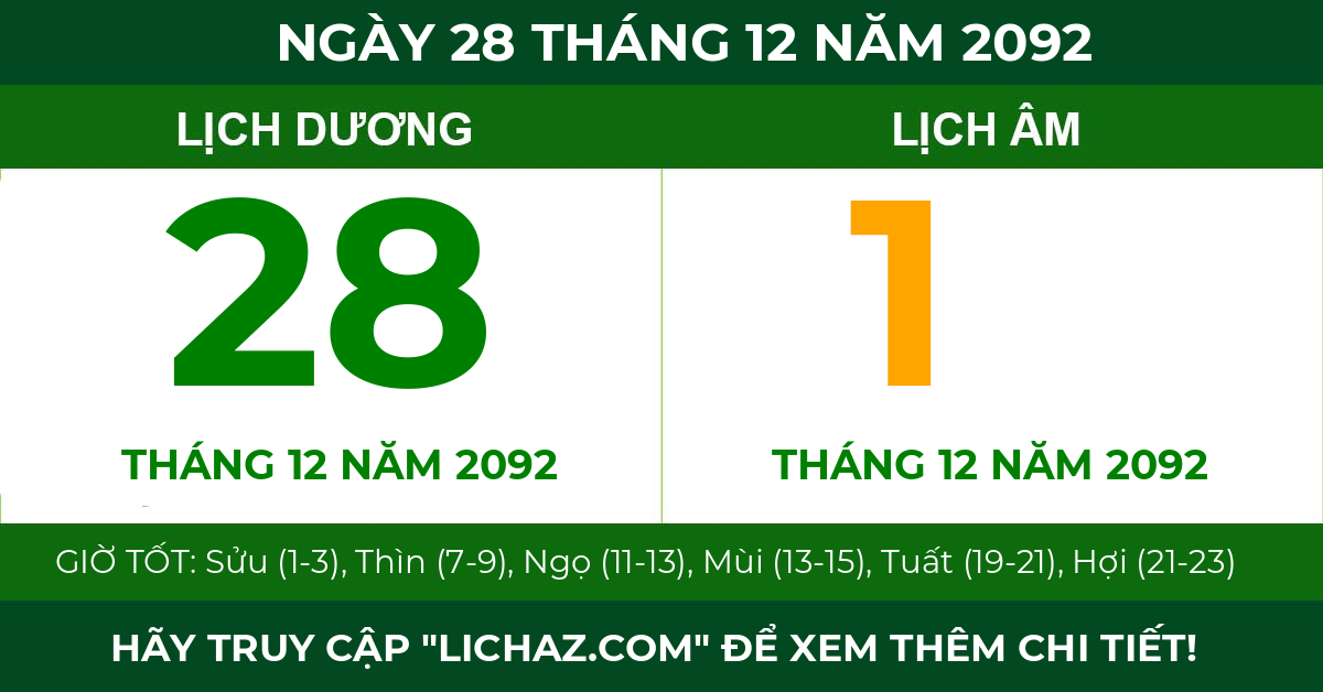 lịch âm ngày 28 tháng 12 năm 2092