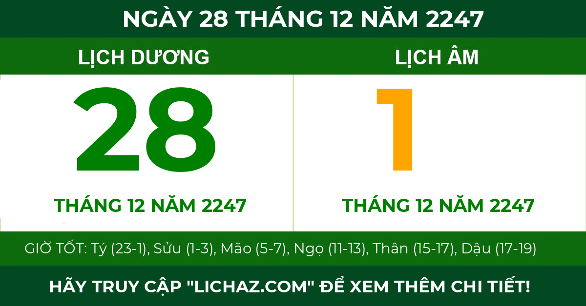 lịch âm ngày 28 tháng 12 năm 2247