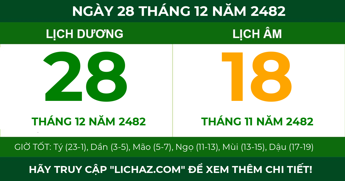lịch âm ngày 28 tháng 12 năm 2482