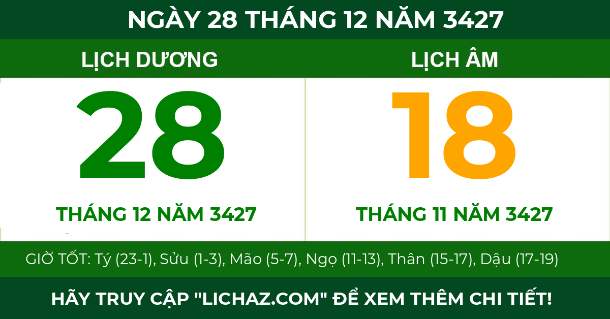 lịch âm ngày 28 tháng 12 năm 3427