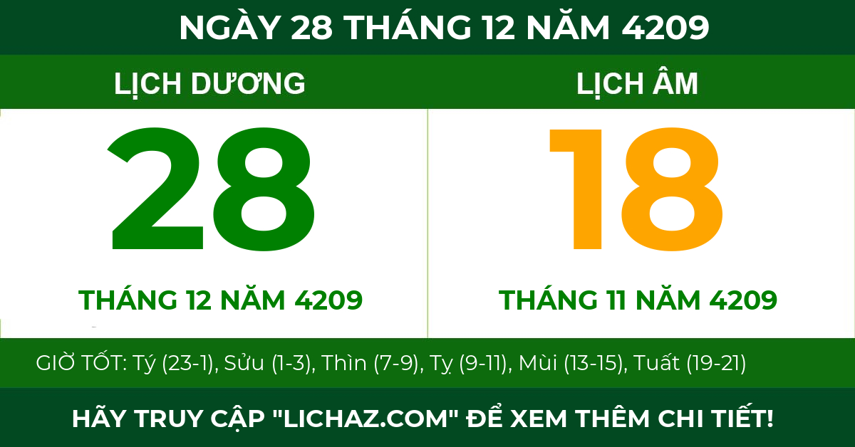 lịch âm ngày 28 tháng 12 năm 4209