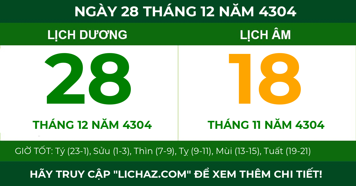 lịch âm ngày 28 tháng 12 năm 4304