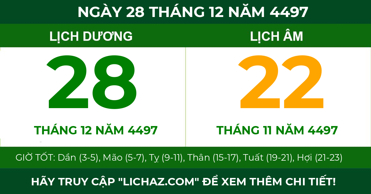 lịch âm ngày 28 tháng 12 năm 4497