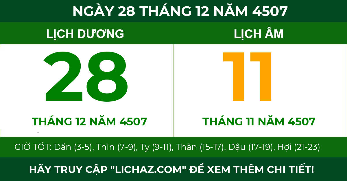 lịch âm ngày 28 tháng 12 năm 4507
